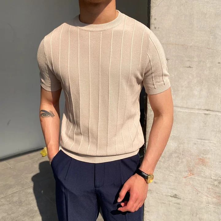 Mens round neck knitted T-shirt