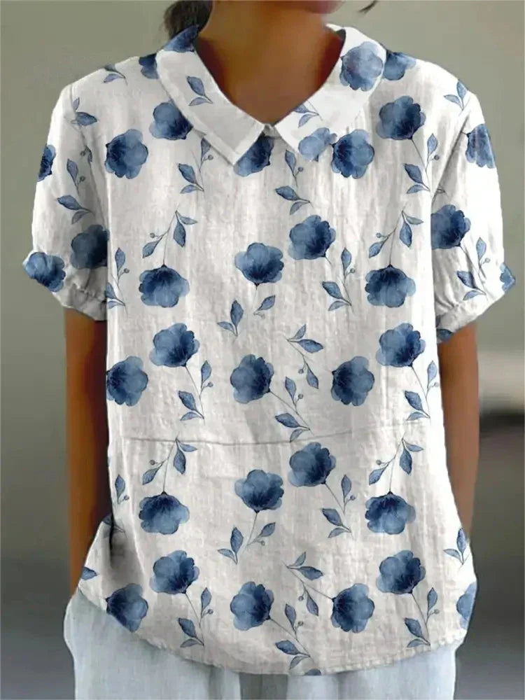 Women's Retro Floral Print Cotton Linen Casual Shirt