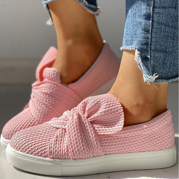 Women Bow Knitted Twist Sneakers Slip On Walking Shoes