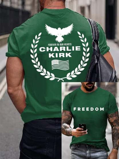 Men's Freedom American Flag Forever In Our Hearts Print Short Sleeve T-shirt