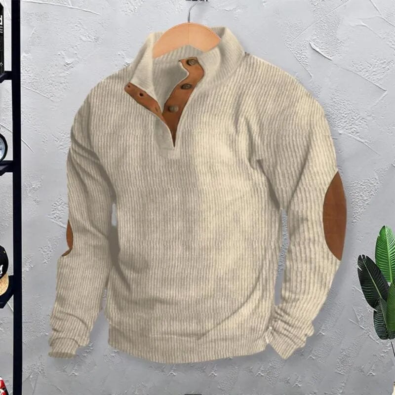 Men's Casual V-Neck Pullover Long Sleeve Rugby Shirt