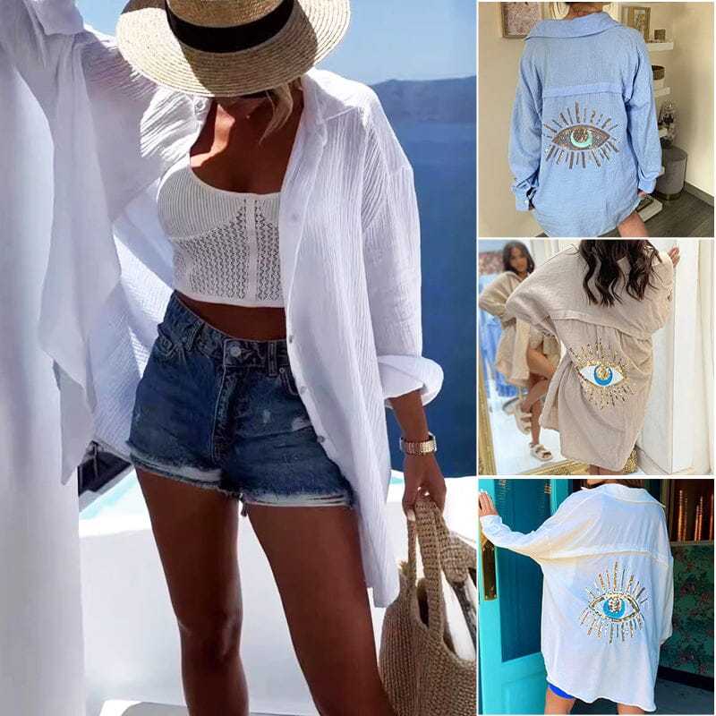Evil Eye Casual Sequin Beaded Shirt