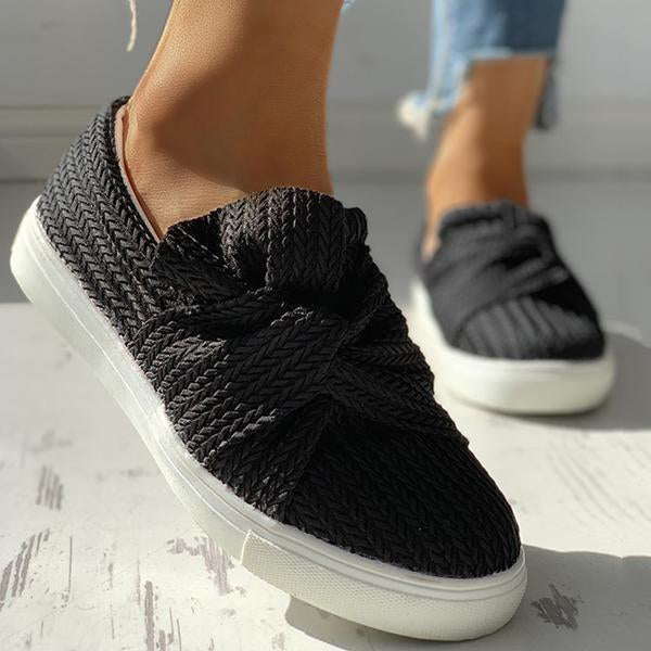 Women Bow Knitted Twist Sneakers Slip On Walking Shoes