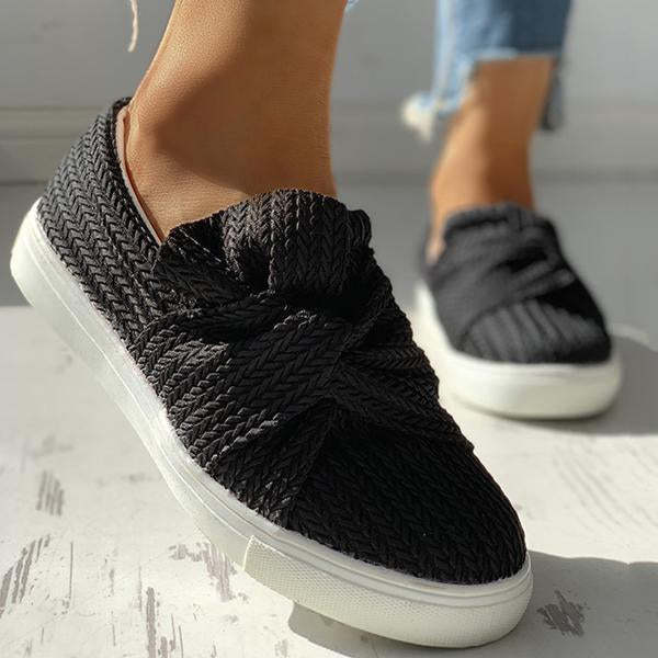 Women Bow Knitted Twist Sneakers Slip On Walking Shoes