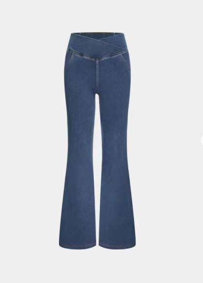 Stretchy Denim High Waisted Crossover Flare Pants