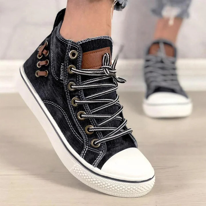 Women‘s Fashion Casual Denim Wear-Resistant High-Top Sneakers