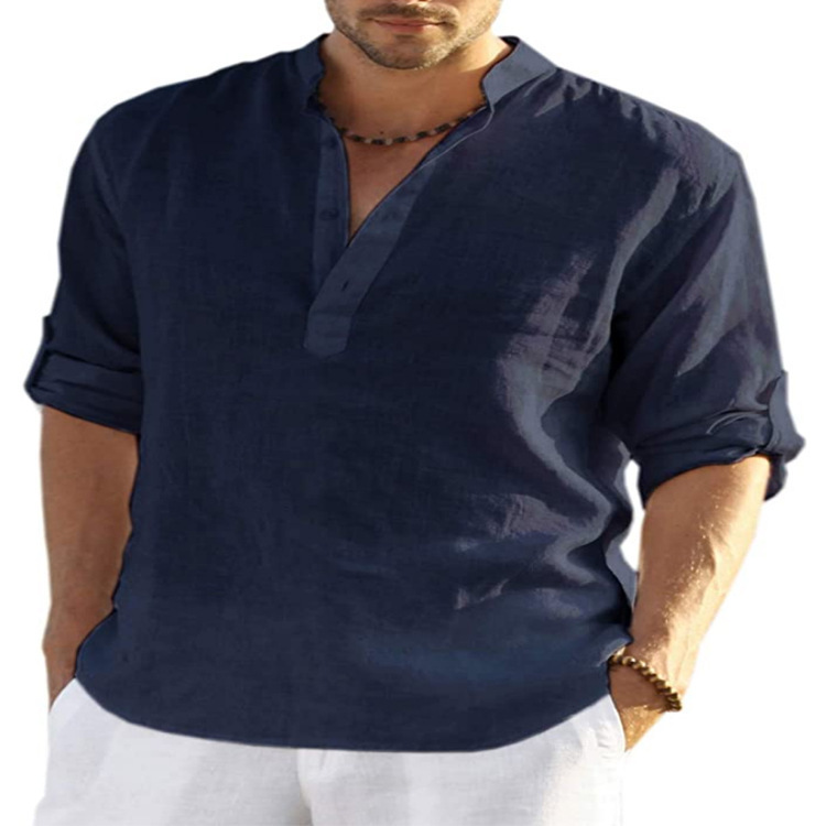 Men's Cotton Linen Casual Long Sleeve Shirt