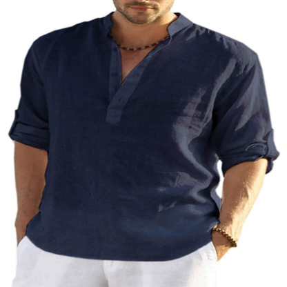 Men's Cotton Linen Casual Long Sleeve Shirt