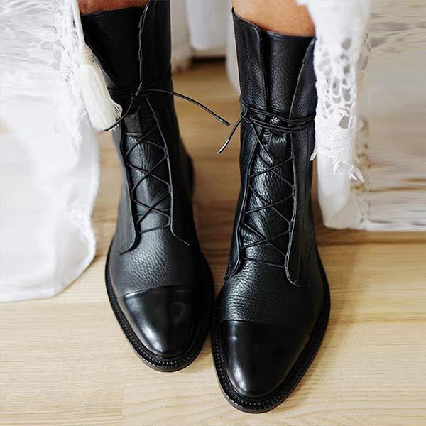 Women'S Paneled Lace-Up Short Martin Boots Biker Boots