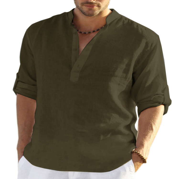 Men's Cotton Linen Casual Long Sleeve Shirt