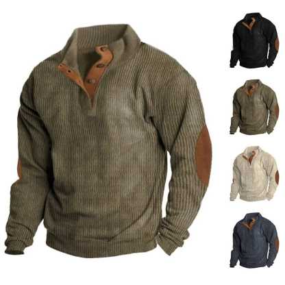Men's Casual V-Neck Pullover Long Sleeve Rugby Shirt