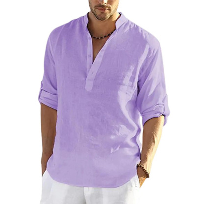 Men's Cotton Linen Casual Long Sleeve Shirt