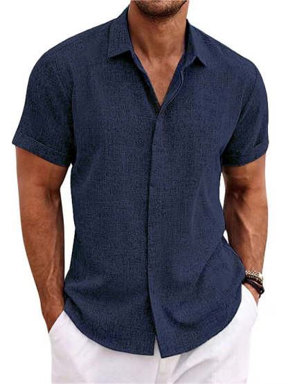 Men's Relaxed Fit Short Sleeve Lapel Button Summer Shirt