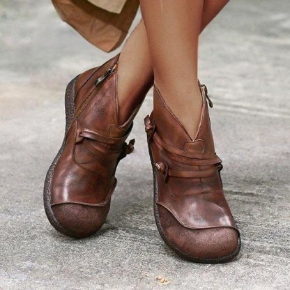 Women's Vintage Flat Heel Leather Casual Ankle Boots