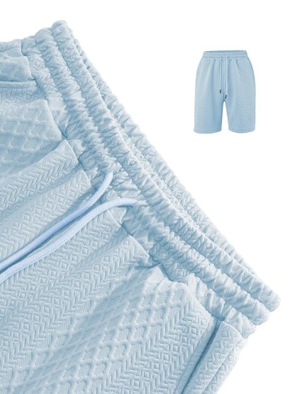 Men's Solid Polo Shirt & Drawstring Waist Shorts Set, Cozy Breathable Two-piece Outfits