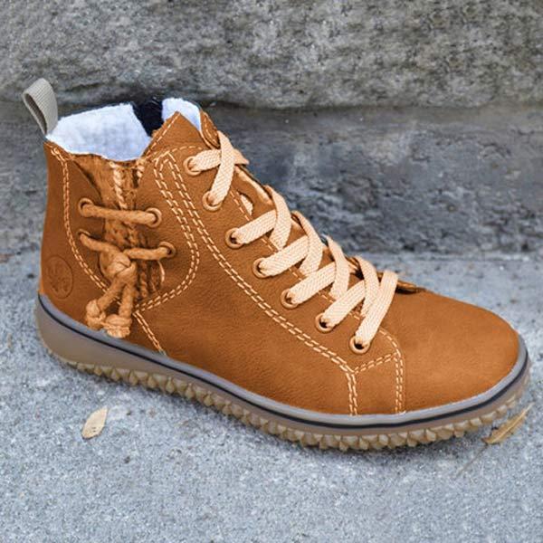 Women's Casual Lace-Up Flat Warm Ankle Boots