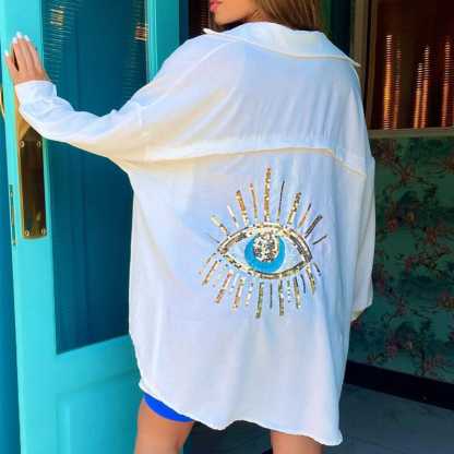 Evil Eye Casual Sequin Beaded Shirt