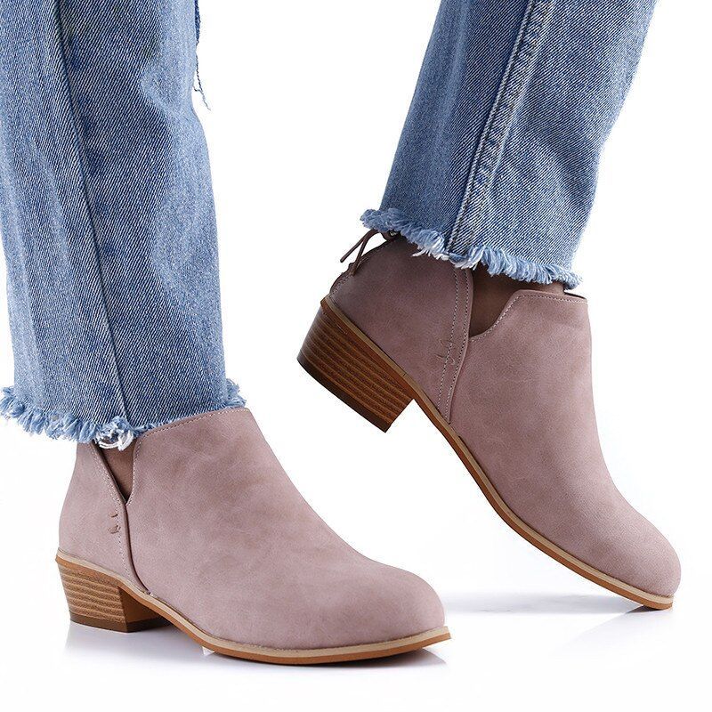 Women Orthopedic Ankle Boots Zipper Stacked Heel
