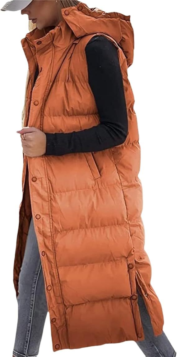 🔥 Women's Long Puffer Vest | Quilted Hood & Button Closure ❄️
