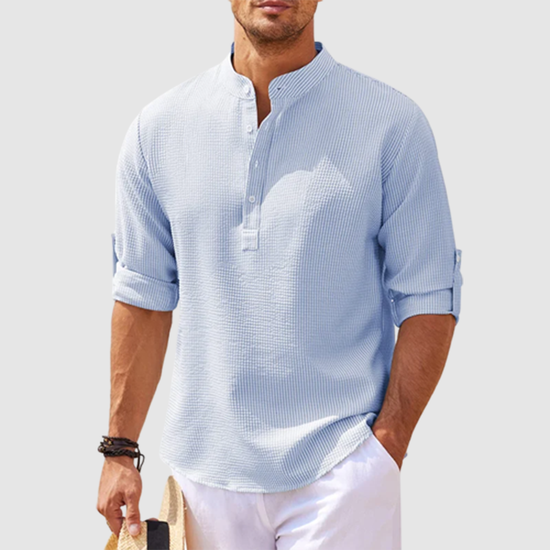 Men's Linen Henley Shirt Beach T Shirts Vertical Striped Hawaiian Shir