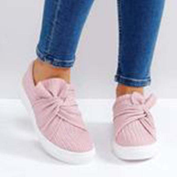 Women Bow Knitted Twist Sneakers Slip On Walking Shoes