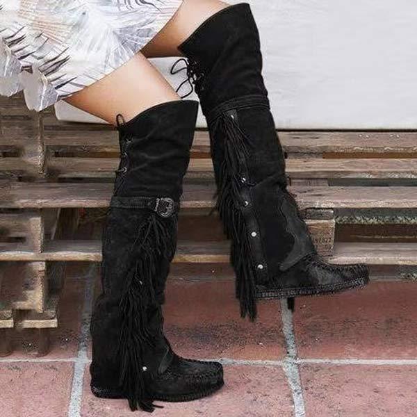 Women's Over The Knee Tassel Rivet Flat Boots