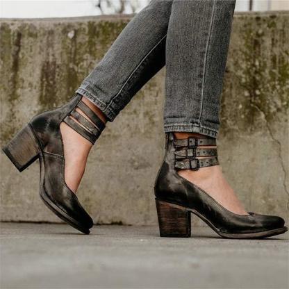 Women'S Retro High Heel Square Heel Pumps