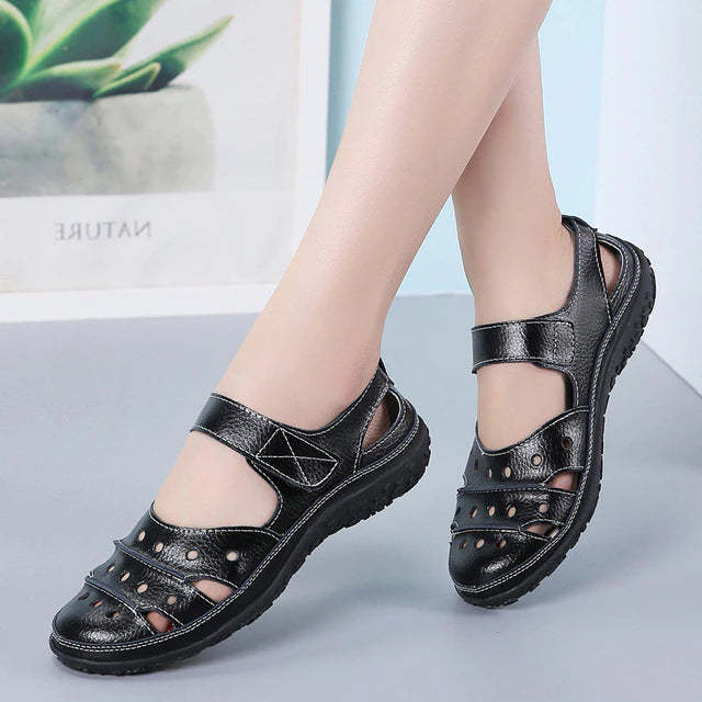Women's Hollow Out Closed Toe Sandals, Non-slip Walking Shoes, Faux Leather Sandals