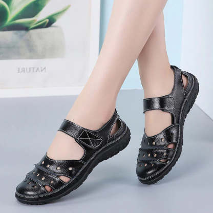 Women's Hollow Out Closed Toe Sandals, Non-slip Walking Shoes, Faux Leather Sandals