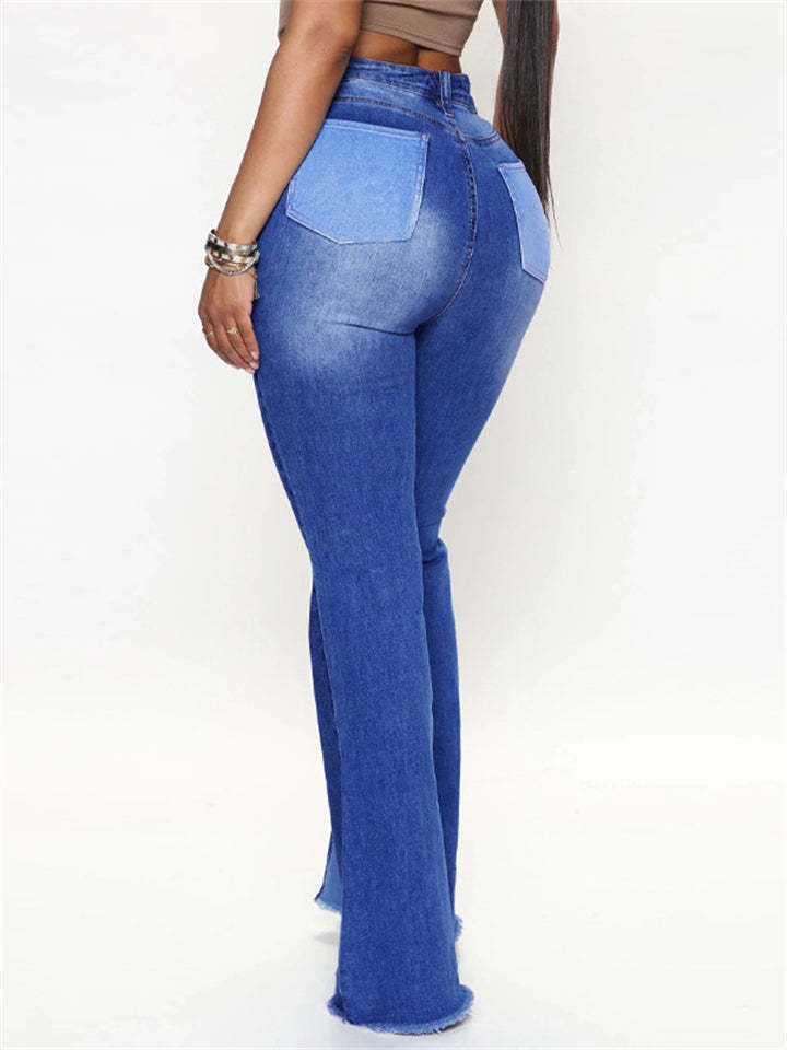 Trendy Sexy High-rise Contrast Color Women's Denim Flare Pants