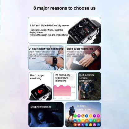 Blood Pressure & Blood Sugar Smart Watch Bluetooth Fashion Smartwatch