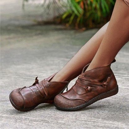 Women's Vintage Flat Heel Leather Casual Ankle Boots
