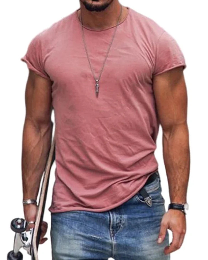 Mens Slim Fit T-shirt Bodybuilding Cotton Short Sleeve Solid Basic Fitness Tee Imily Bela