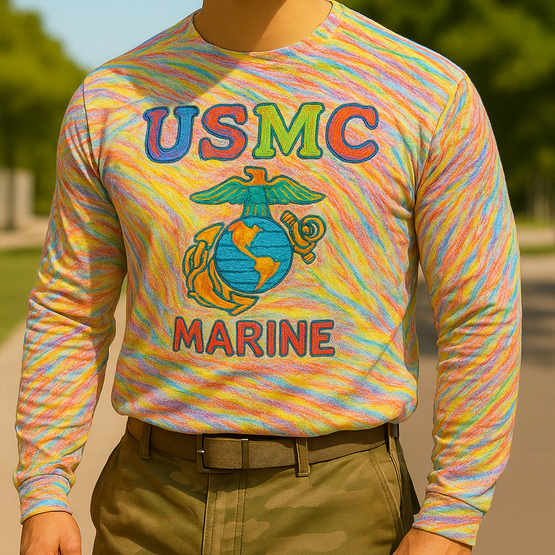 USMC Veteran Crayon Eater Print Long Sleeve T-shirt