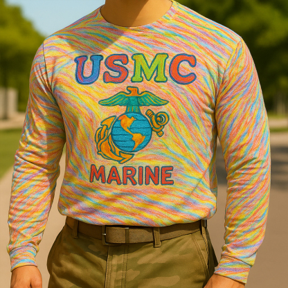 USMC Veteran Crayon Eater Print Long Sleeve T-shirt