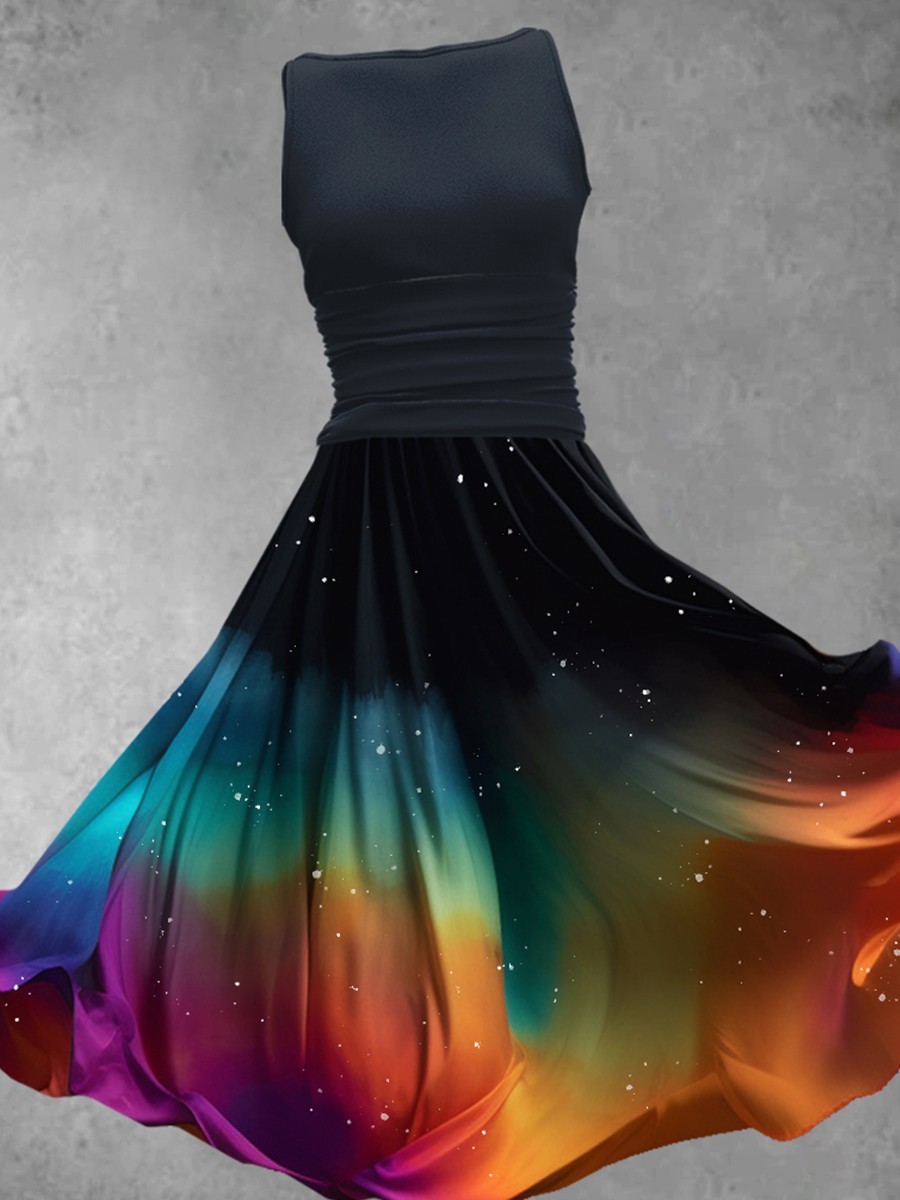 Women's Rainbow Gradient Sleeveless Maxi Dress