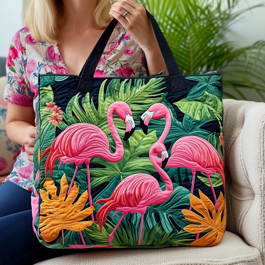 Flamingo Island Dreams Quilted Tote Bag NCU0DV962