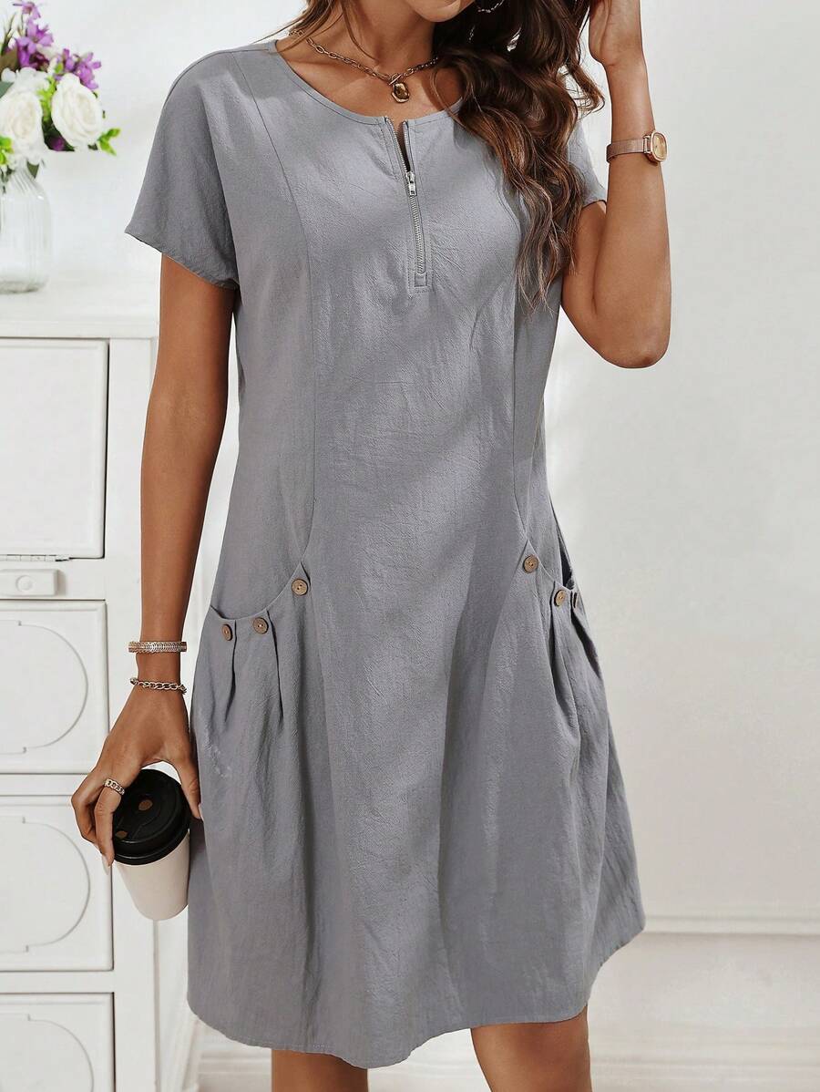 Women's Cotton Linen Double Side Pocket Long Dress