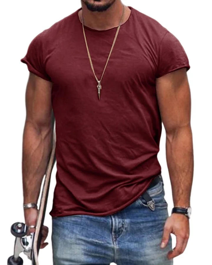 Mens Slim Fit T-shirt Bodybuilding Cotton Short Sleeve Solid Basic Fitness Tee Imily Bela