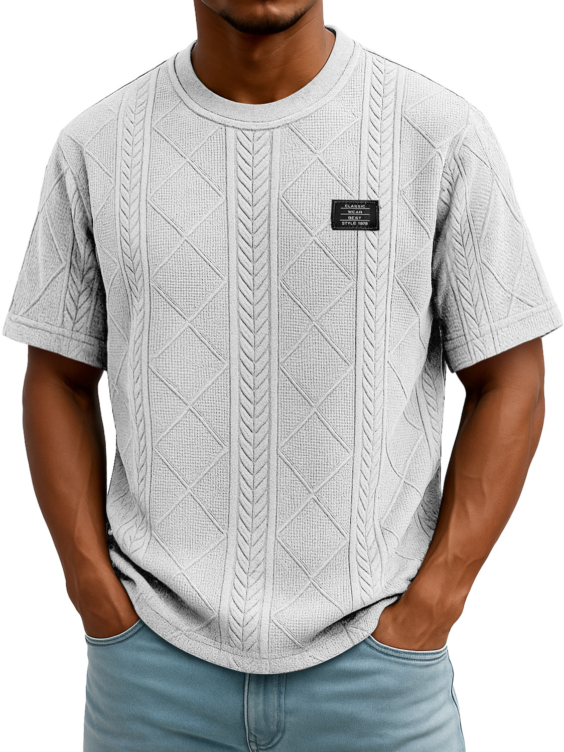 Men's Daily Round Neck Embroidered Logo Casual Texture Short Sleeve T-shirt
