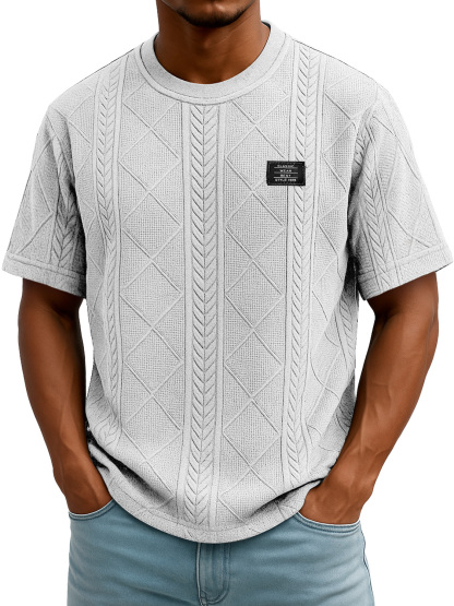 Men's Daily Round Neck Embroidered Logo Casual Texture Short Sleeve T-shirt