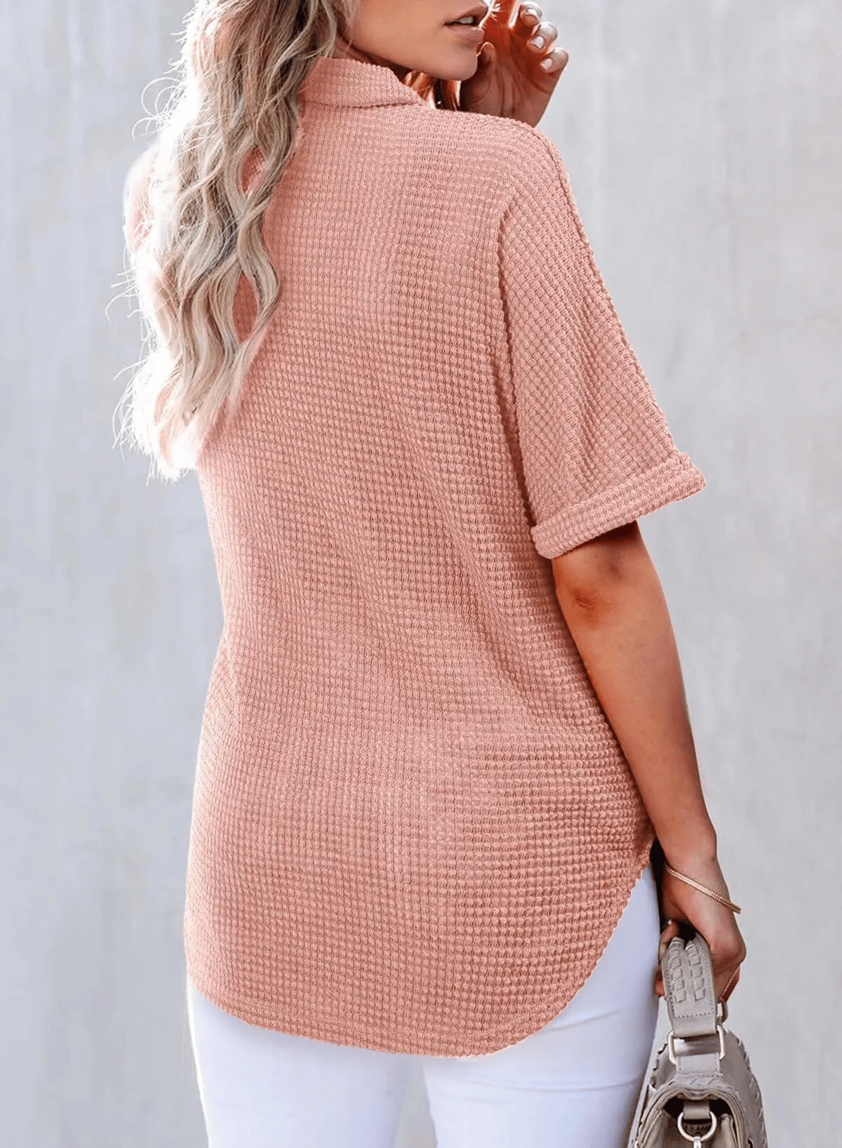 Women's Waffle Knit Short Sleeve Tunic Henley Shirts