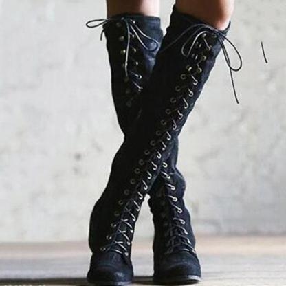 Women's Over The Knee Lace-up Boots Low Heel Long Boots