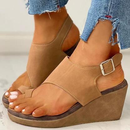 Womens Toe Ring Cutout Slingback Ankle Buckle Wedge Sandals