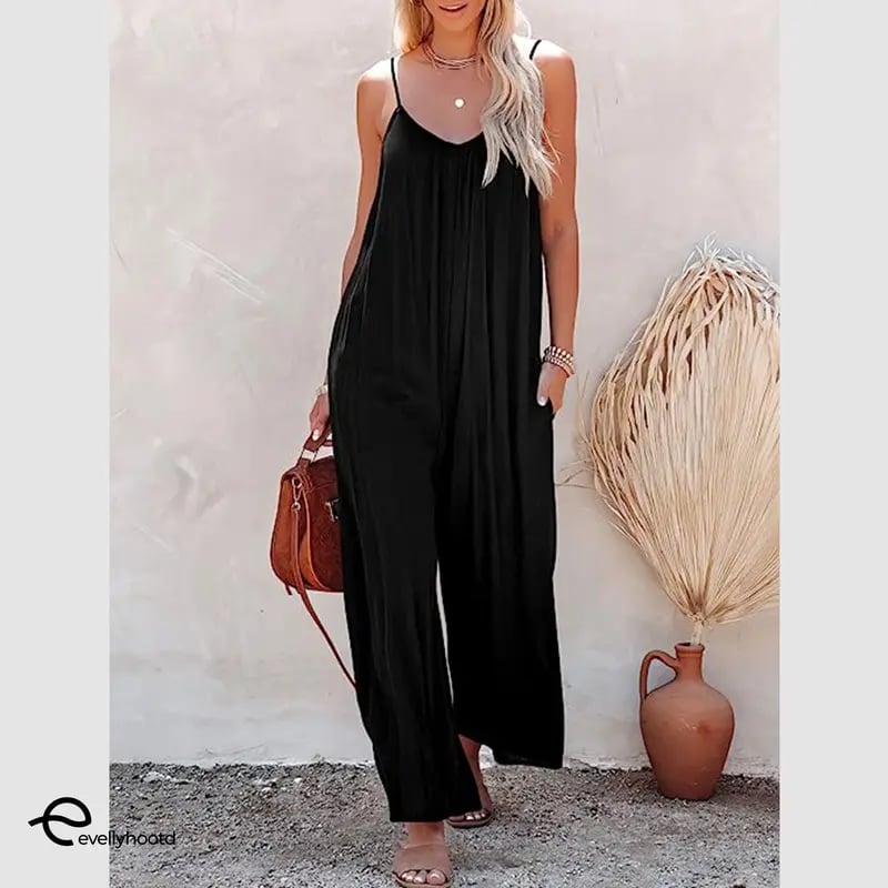 Plus Size Women Fashion Wide Leg Suspender Jumpsuit with Pockets Curvy Overalls