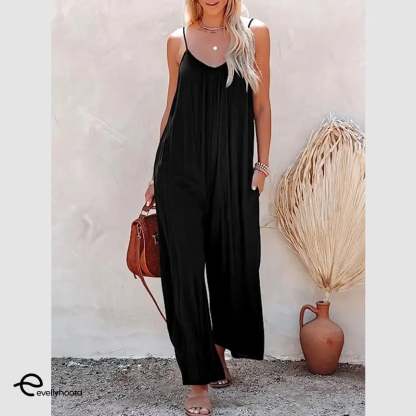 Plus Size Women Fashion Wide Leg Suspender Jumpsuit with Pockets Curvy Overalls