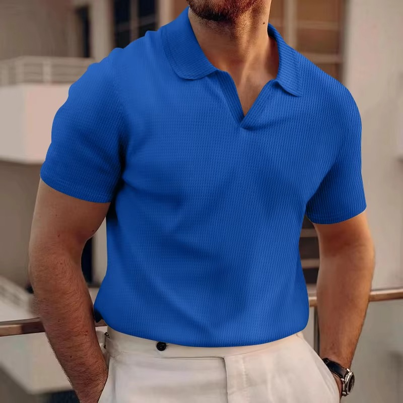 Casual Short Sleeve Polo Shirt for Men - V-Neck Stylish Design, Comfortable Everyday Wear