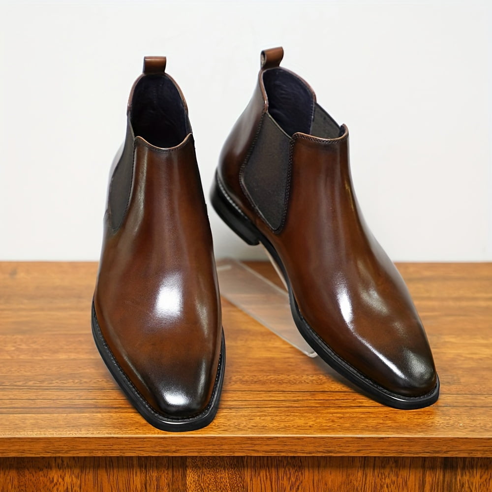 Western British Style Mens Real Leather Pull on Chelsea Ankle Boots
