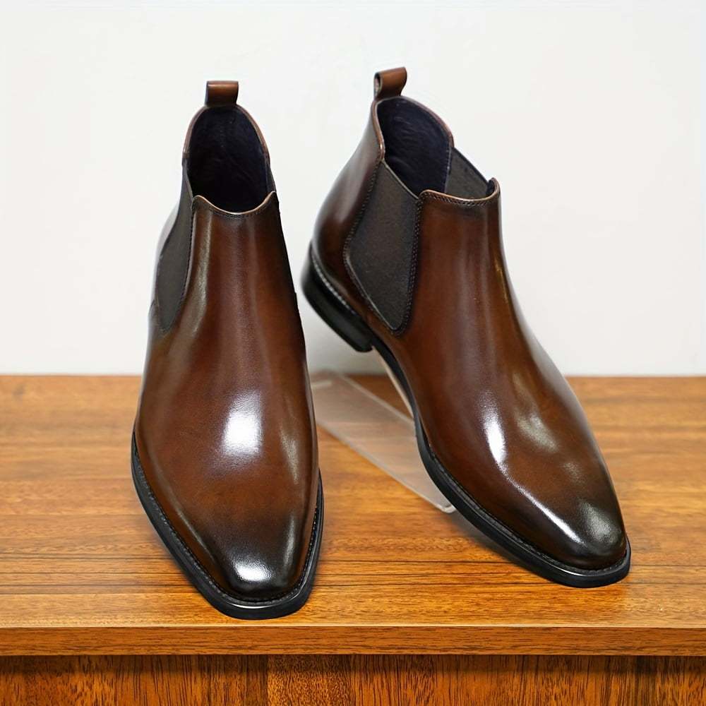 Western British Style Mens Real Leather Pull on Chelsea Ankle Boots