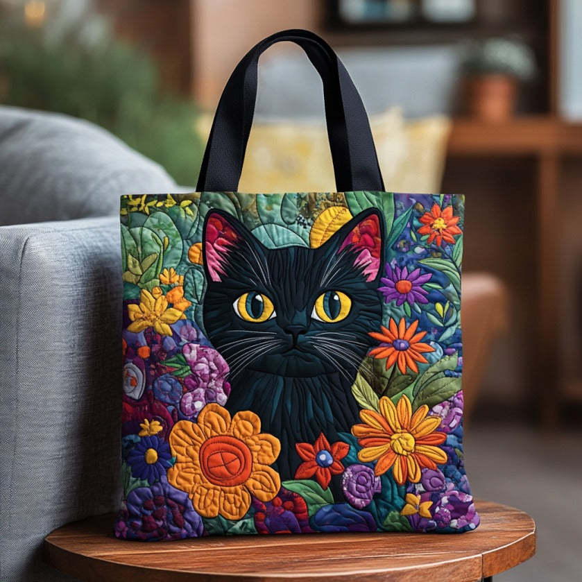 Floral Black Cat XR2709011CL Quilted Tote Bag